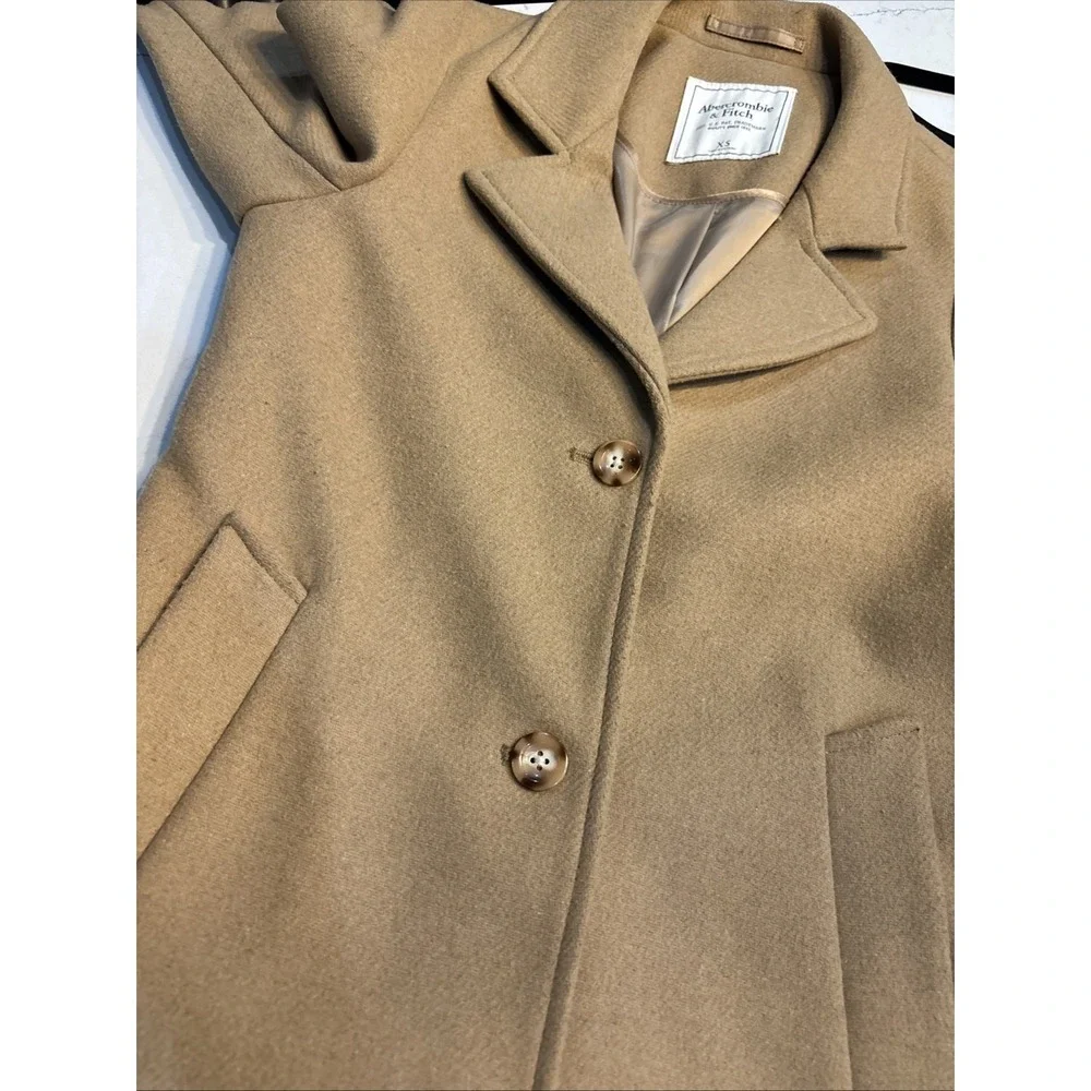 Abercrombie & Fitch Dad Coat Women's Camel Wool Blend Long Womens SZ XS